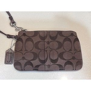 Coach Signature Wristlet Wallet Dark Brown Small Zip Top Letter C Logo 6.5" x 4"